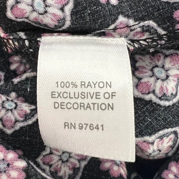 J Jill Womens Floral Blouse Size Large Black Burgundy Button Ties at Neck Boho - Picture 6 of 7